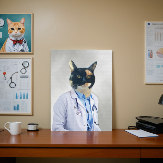 Female Doctor Cat Portrait in Medical Costume
