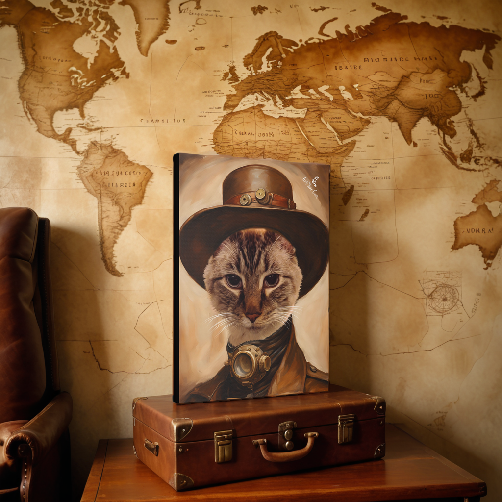 Female Explorer Cat Portrait in Adventure Gear