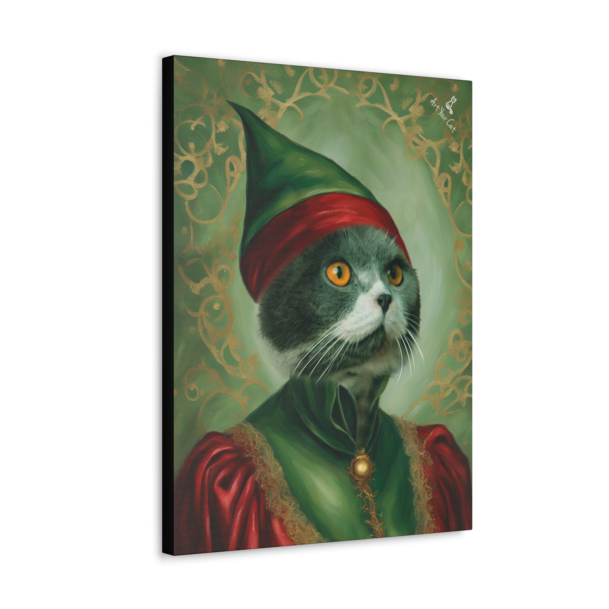 Festive Sugarplum Elf Cat Portrait - Personalized Pet Art