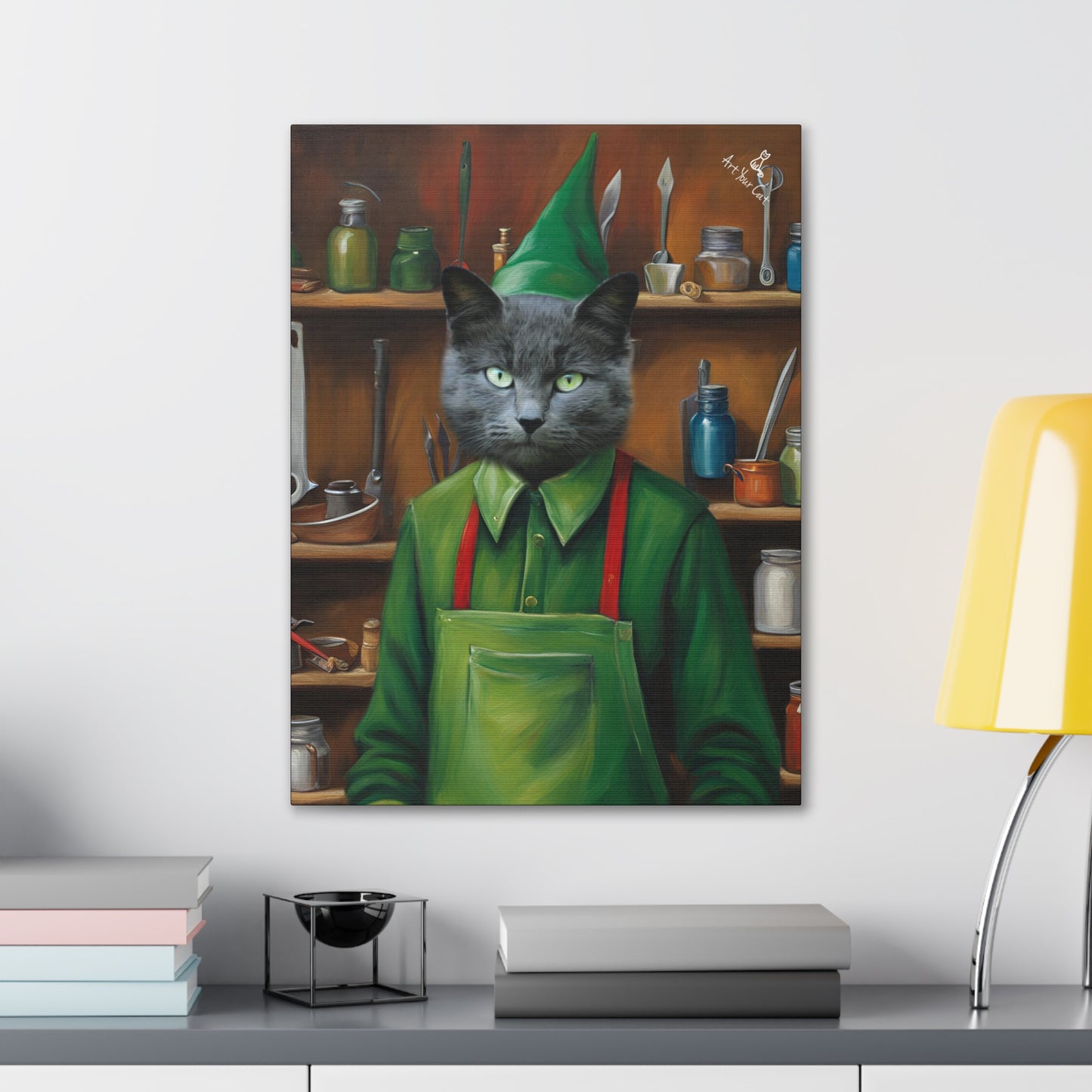 Festive Toy Elf Cat Artwork for Seasonal Decor
