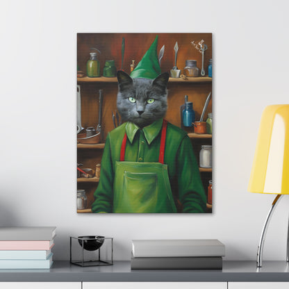 Festive Toy Elf Cat Artwork for Seasonal Decor