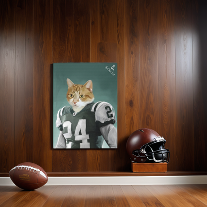 Football Player Cat Canvas Print