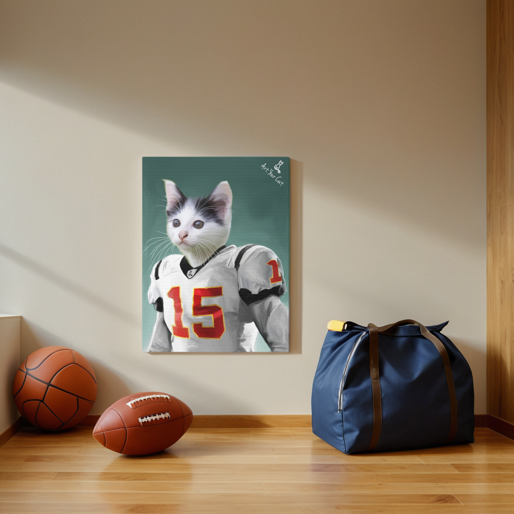 Football Player Cat Portrait