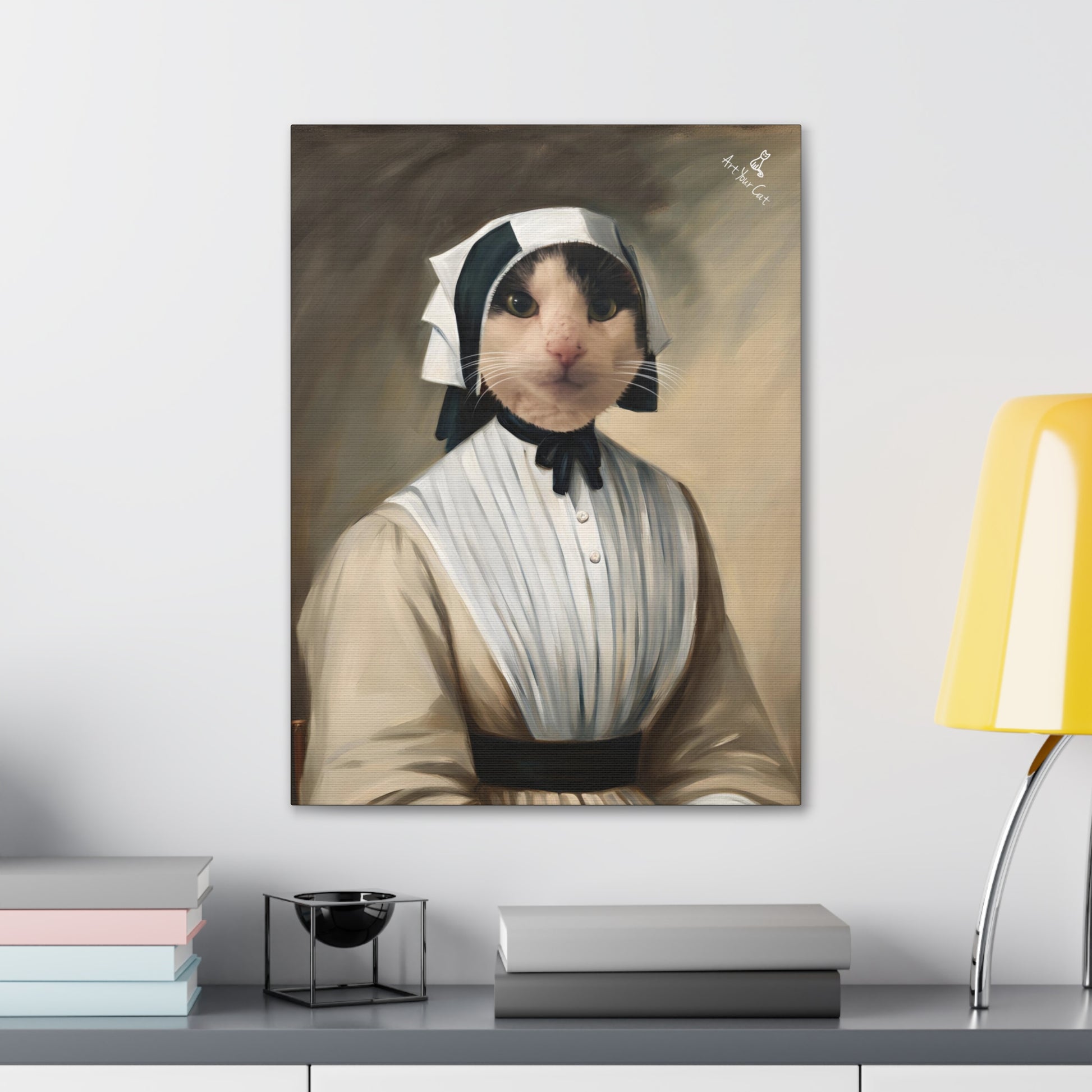 Graceful Florence Nightingale-inspired cat portrait for home