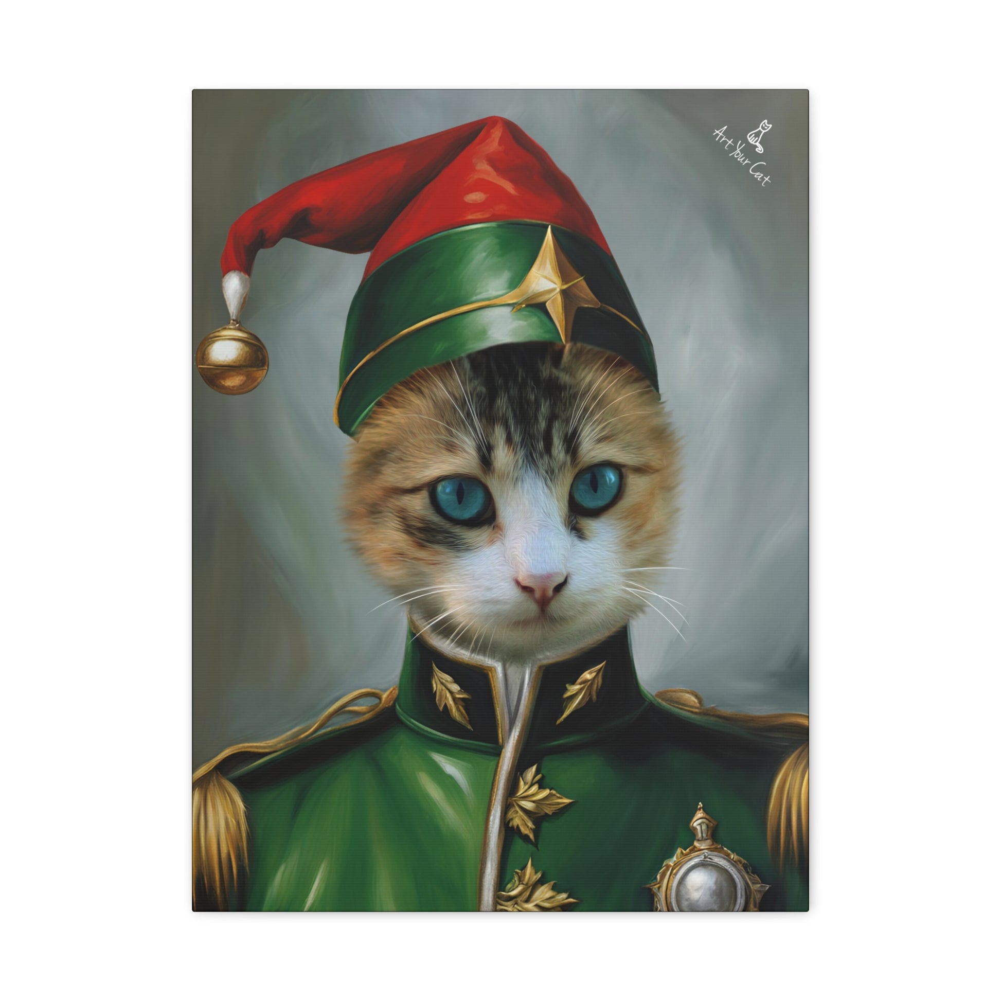 Guard Elf Cat Portrait with festive armor and elf-green accents