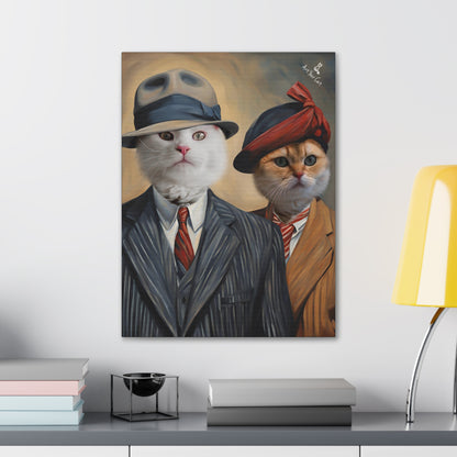 High-Quality Canvas Bonnie & Clyde Cat Portrait