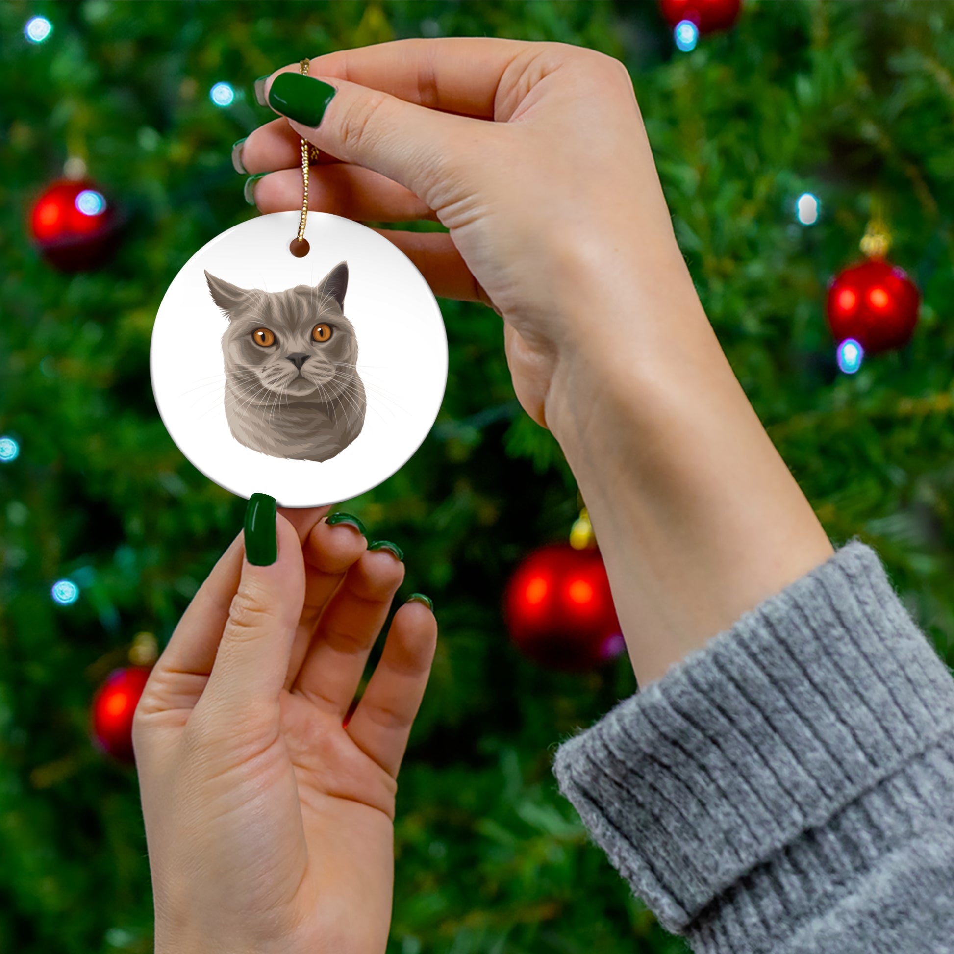 High-quality glossy finish cat portrait ornament