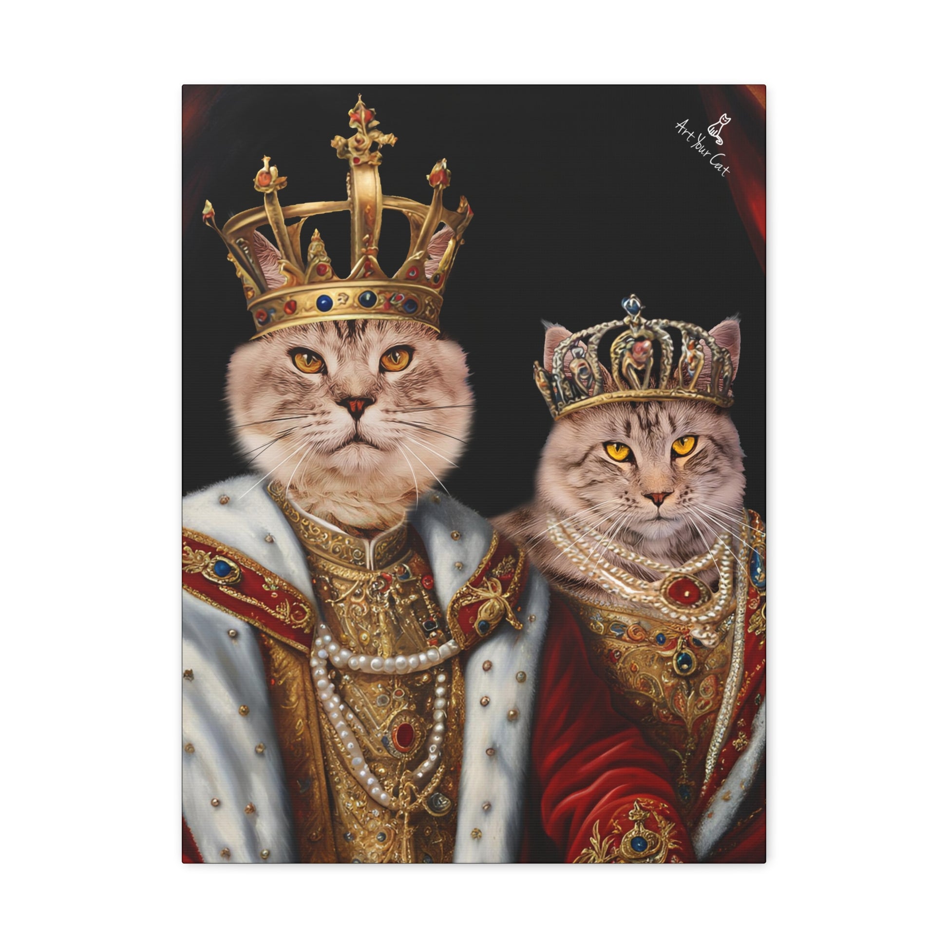 King & Queen Cat Portrait showcasing cats in regal attire with crowns