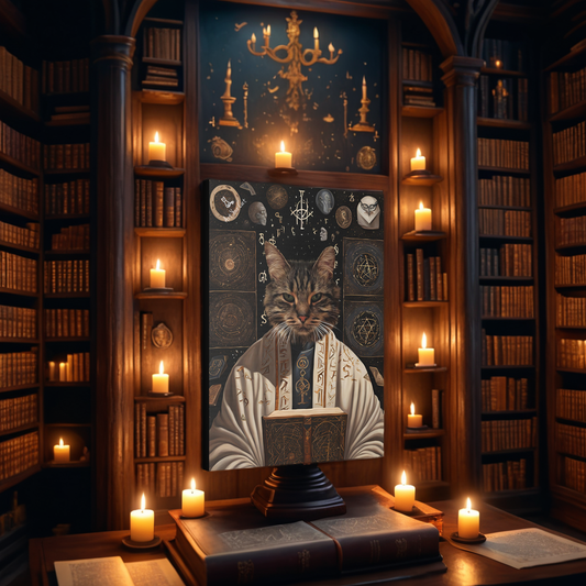 Male Arcane Librarian Cat Portrait - Custom Artwork for Feline Lovers