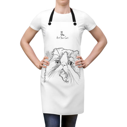 Person wearing a white apron with a cat illustration and 'Art Your Cat' logo.