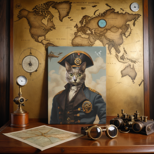 Personalized Airship Captain Cat Artwork - Soar the Skies with Your Pet