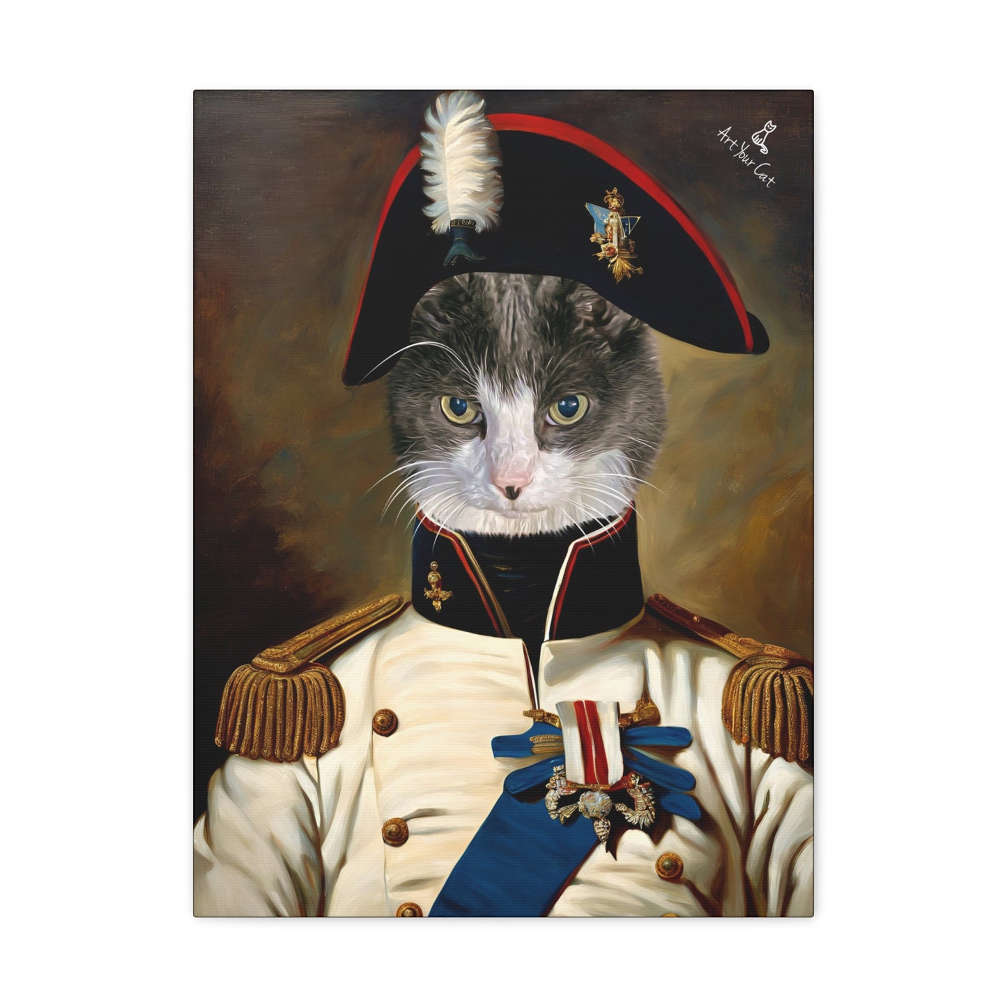 Personalized Cat Artwork Featuring Napoleon’s Iconic Hat and Medals