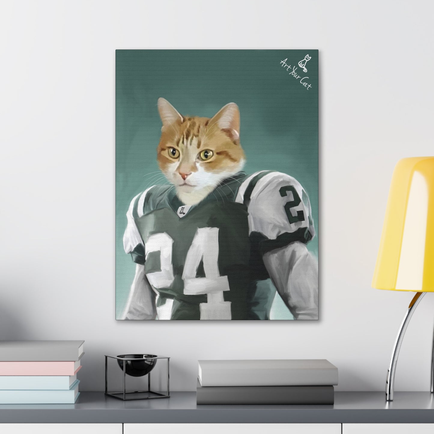 Personalized Football Player Cat Art