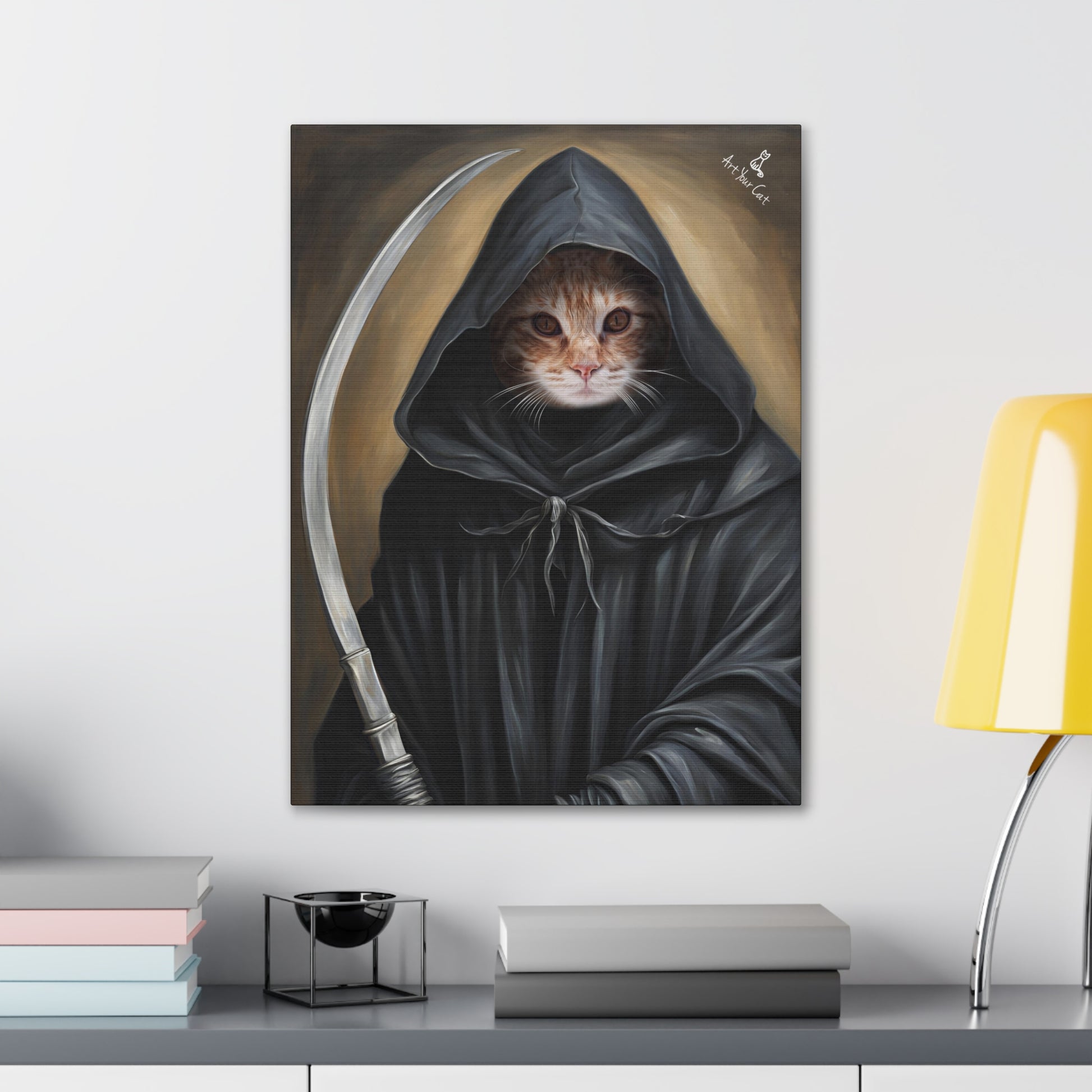 Personalized Grim Reaper Cat Portrait in haunting elegance