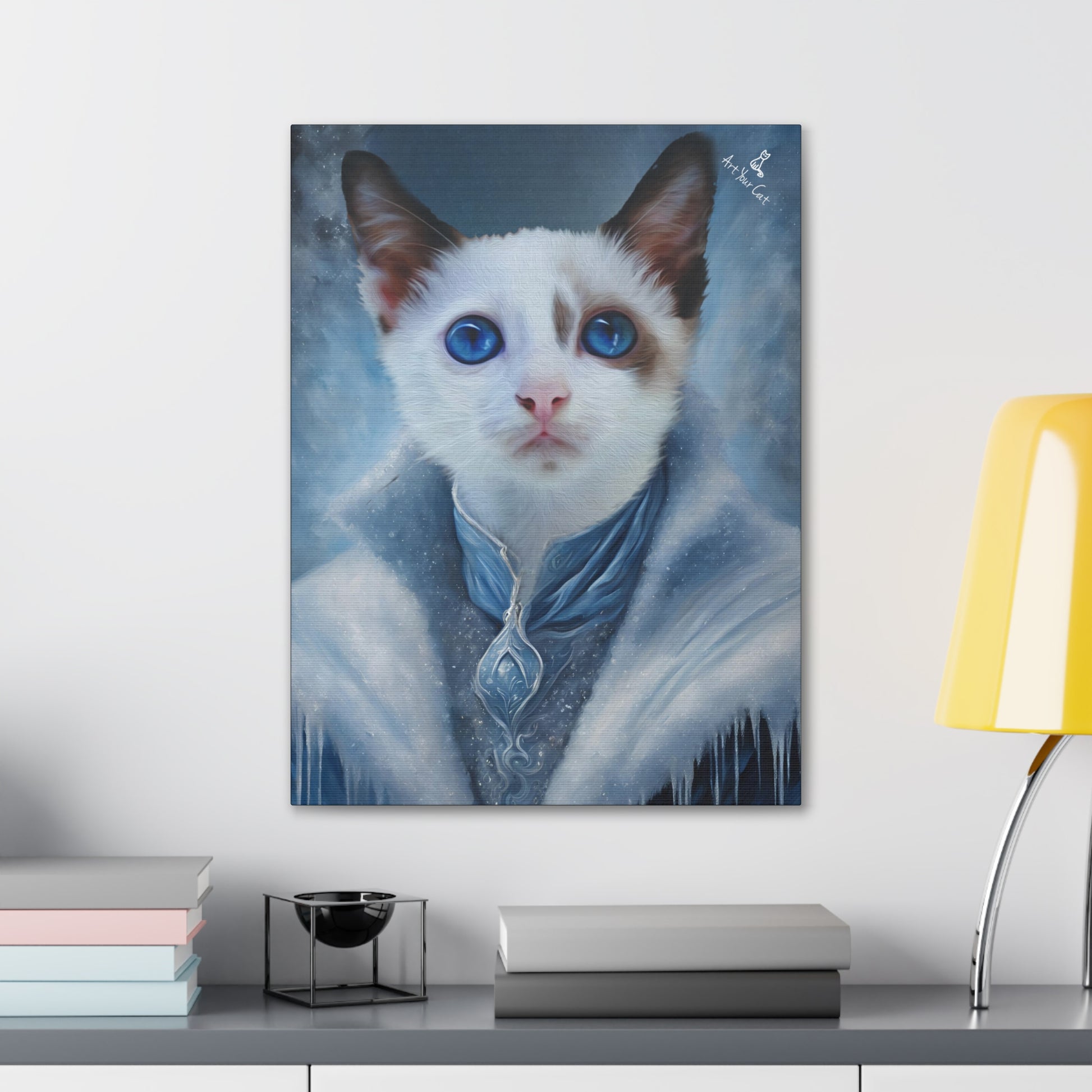 Personalized Jack Frost Cat Portrait framed with 1.25-inch border