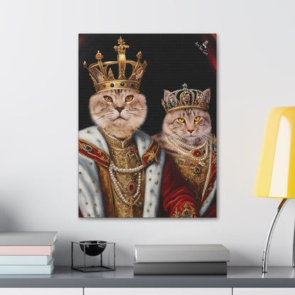 "Personalized King & Queen Cat Portrait with royal crowns and attire"