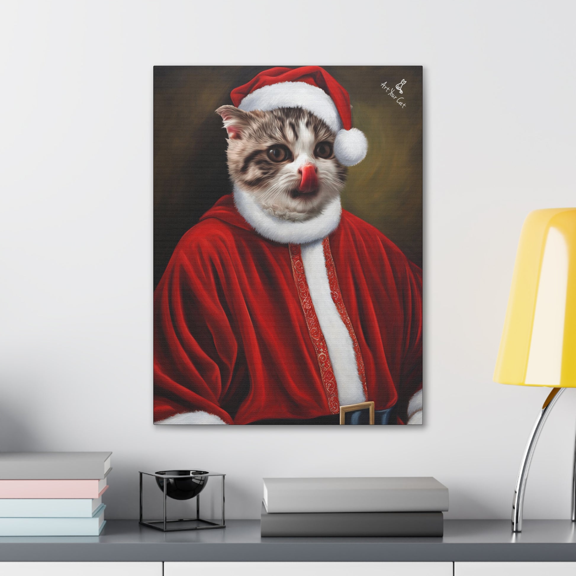Personalized Santa Cat Artwork - Holiday Cheer