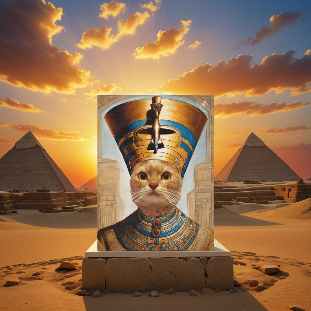 Queen Nefertiti Cat Portrait - Custom Egyptian Feline Art