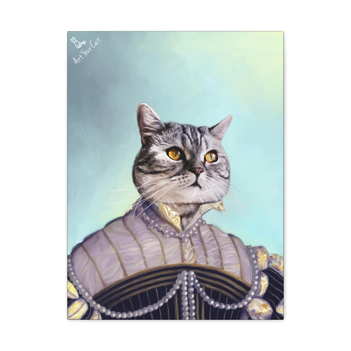 Royal Cat Portrait with Pearls