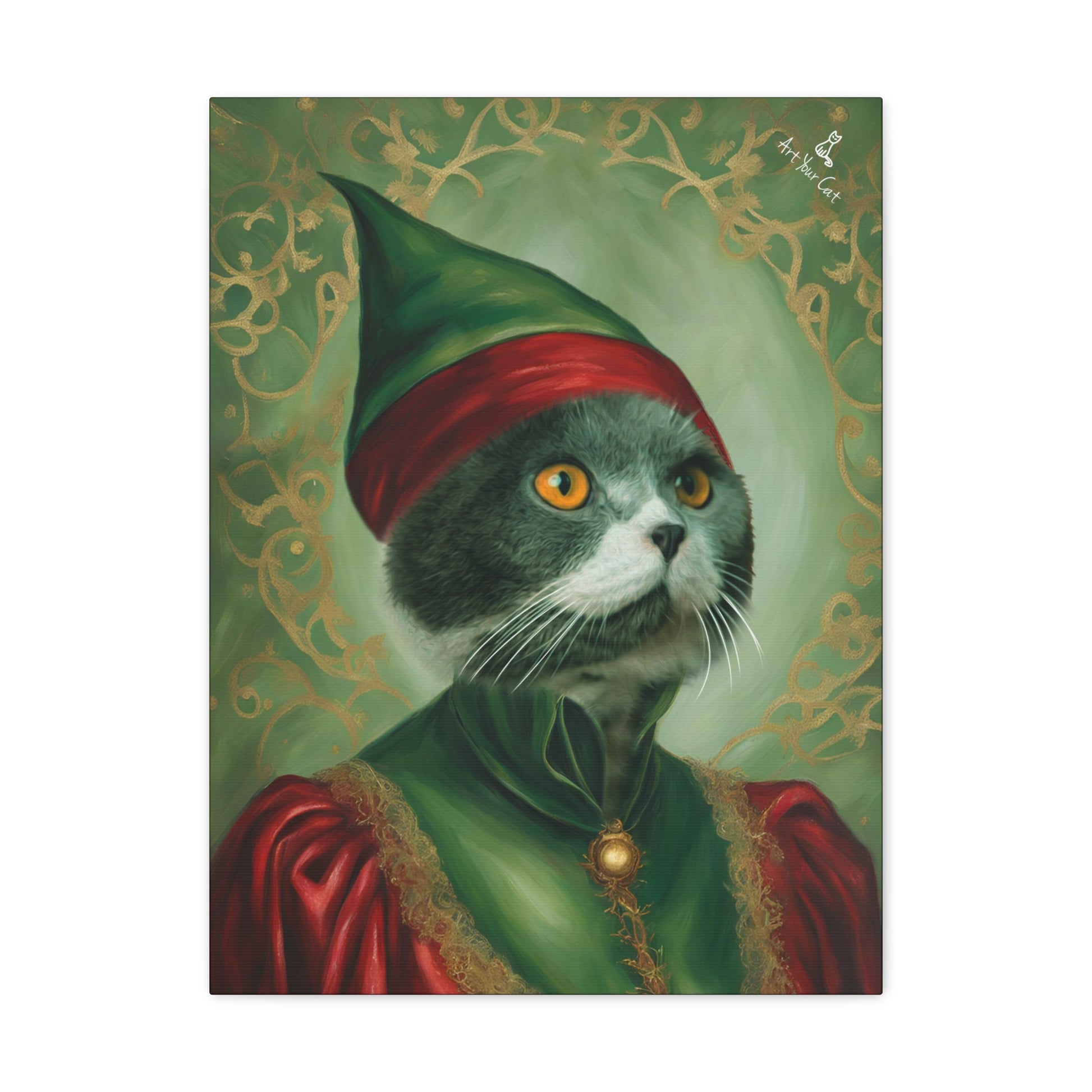 Sugarplum Elf Cat Portrait - Custom Holiday Artwork