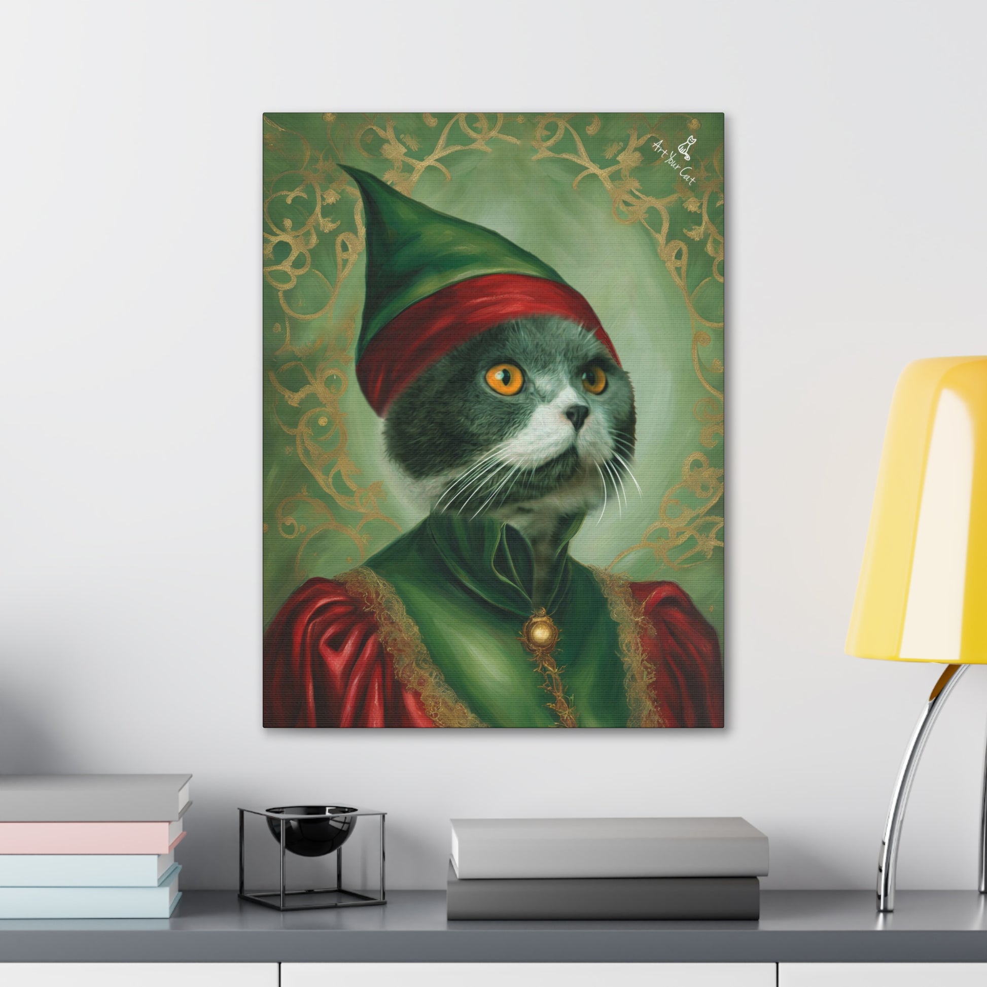 Sugarplum Elf Cat Portrait - Whimsical Holiday Art for Cats