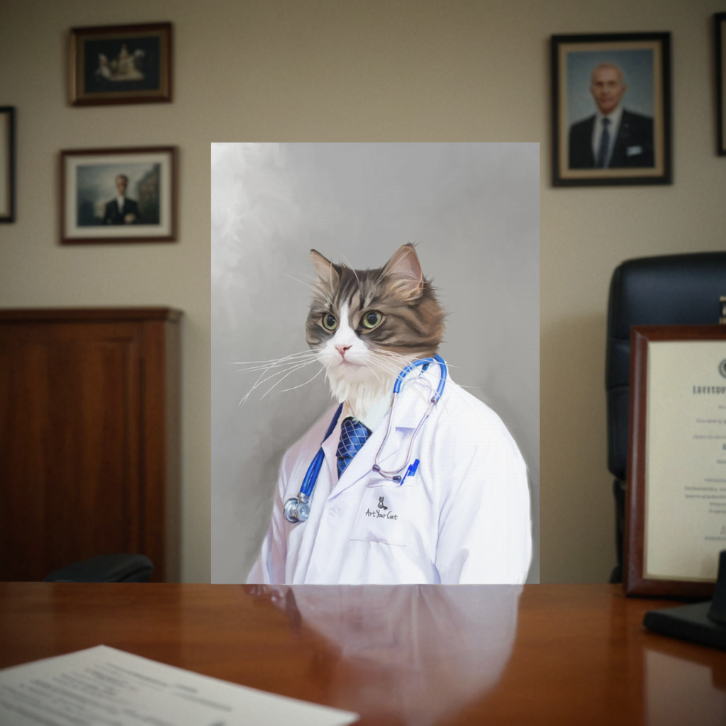 The Male Doctor - Custom Cat Portrait - Sitting in Office