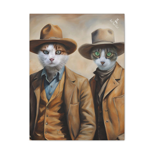 Two Cowboys Cat Portrait in Western Style