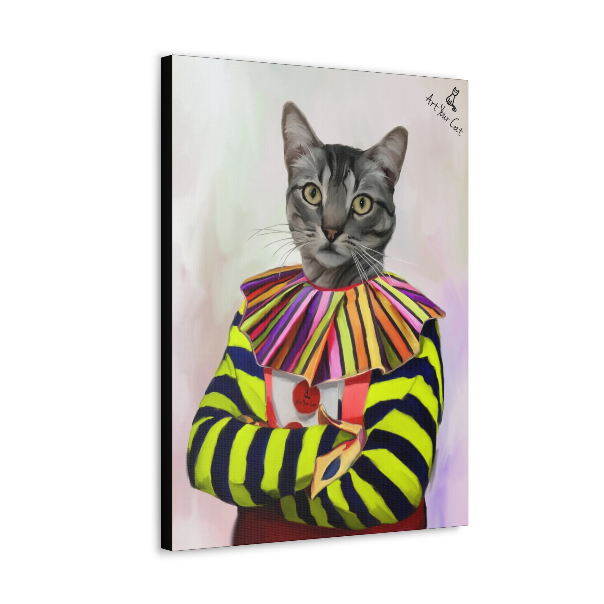 Whimsical Custom Clown Cat Painting for Home Decor