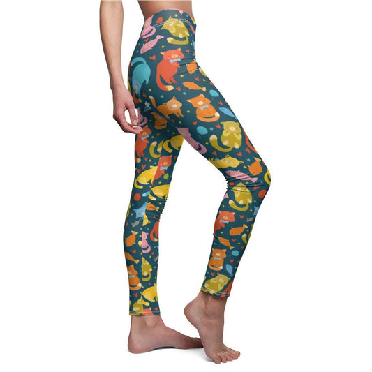 "Bold Colors Cats Leggings with Playful Feline Designs"