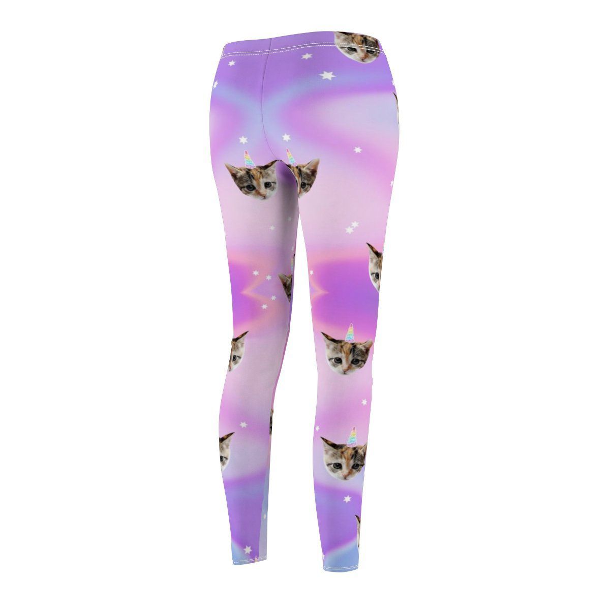 Cat Print Leggings with White Thread Detail
