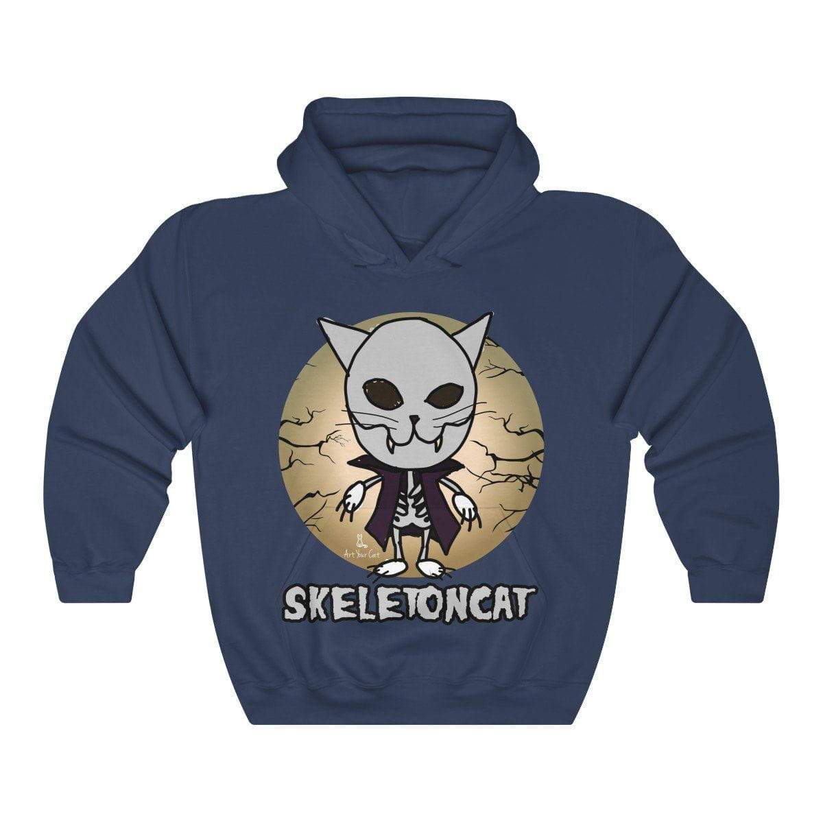 "Classic Fit Skeleton Cat Hoodie with 50/50 Blend Fabric"