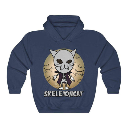 "Classic Fit Skeleton Cat Hoodie with 50/50 Blend Fabric"