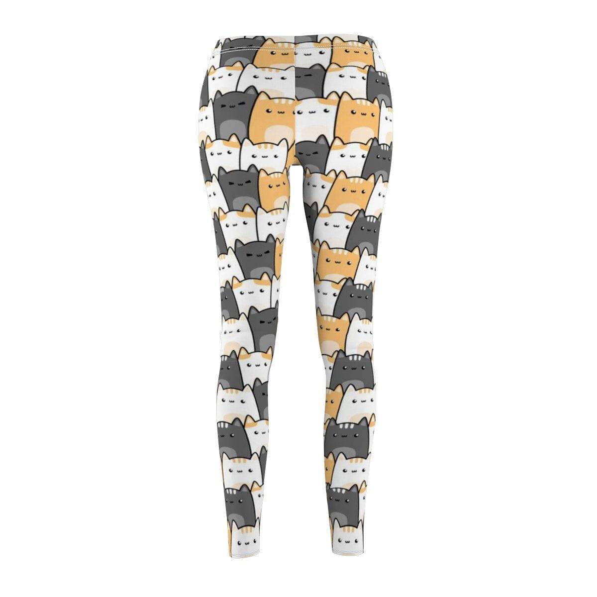 Close-up of doodle art cat leggings fabric