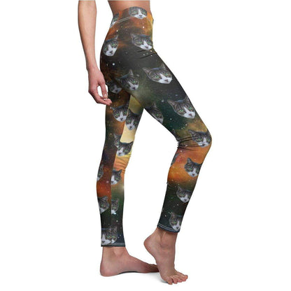 Custom galaxy cat leggings with playful cat designs