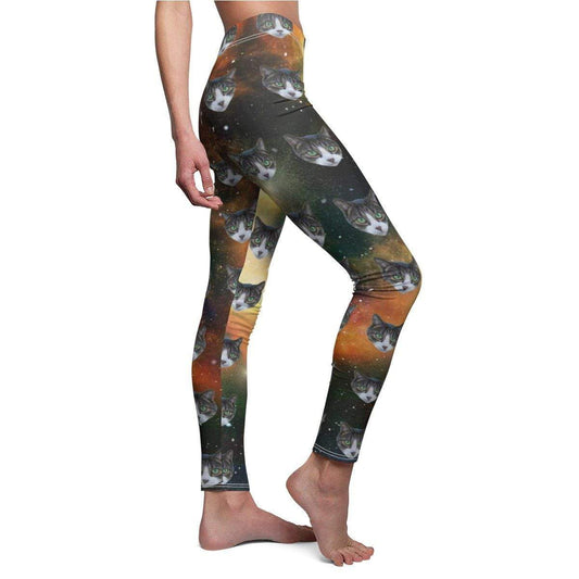Custom galaxy cat leggings with playful cat designs