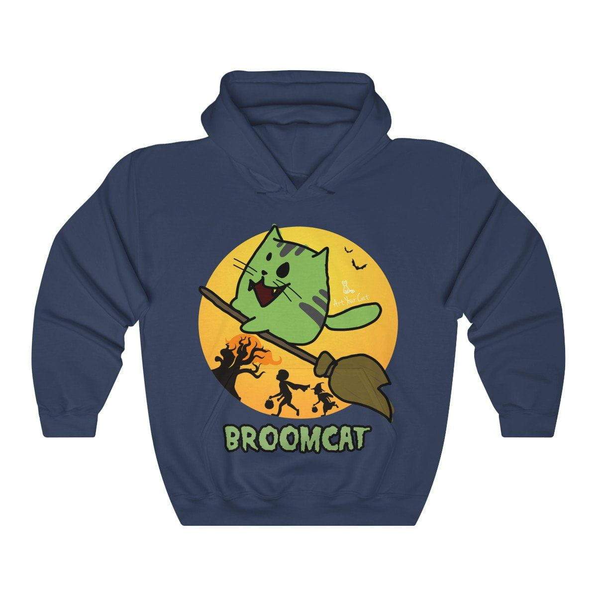 Cute broom cat hoodie with enchanting feline design