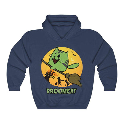 Cute broom cat hoodie with enchanting feline design