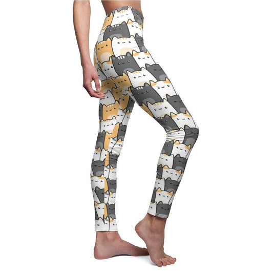 Cute cats doodle art leggings with playful feline design