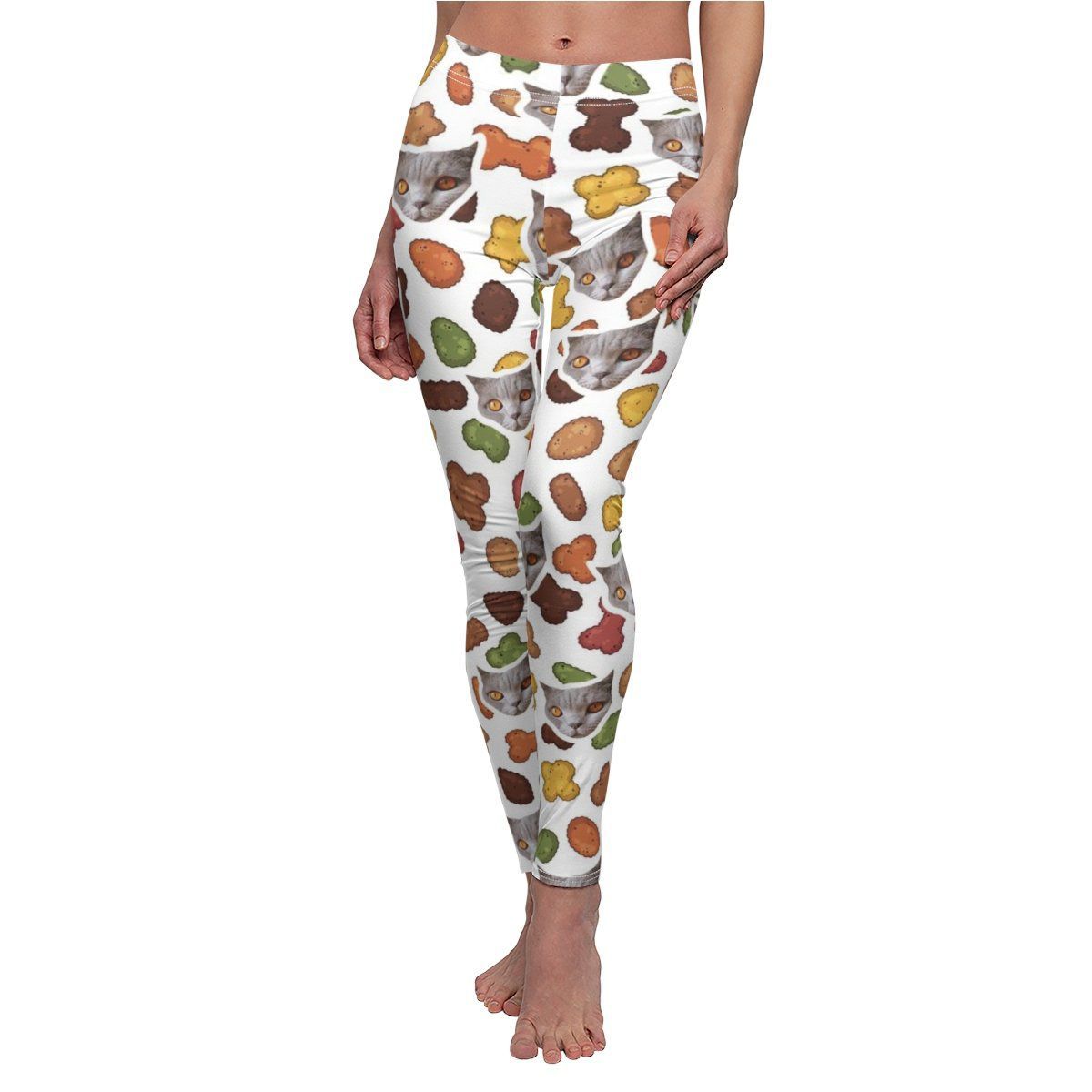 Personalized cat leggings featuring food-themed patterns