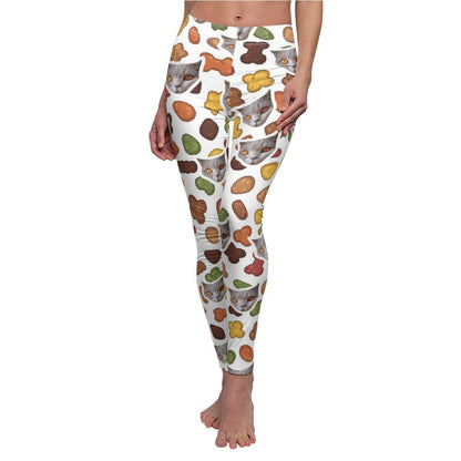 Personalized cat leggings featuring food-themed patterns