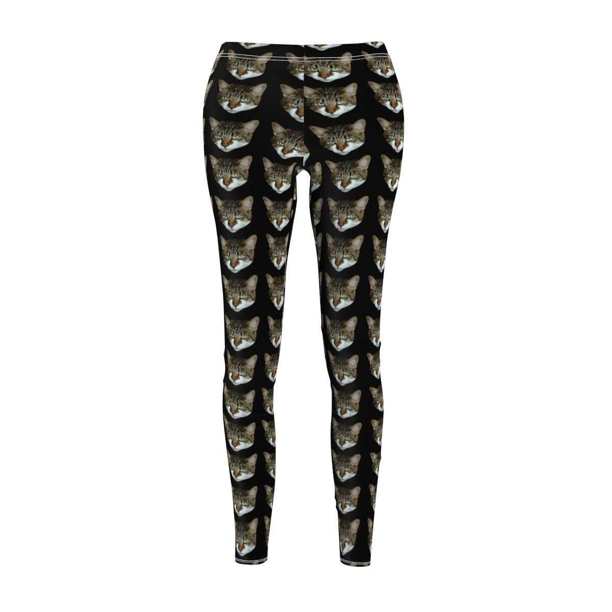 Playful Cat Head Leggings with Custom Artwork