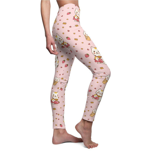 Strawberry Cat Leggings - Playful Feline Design