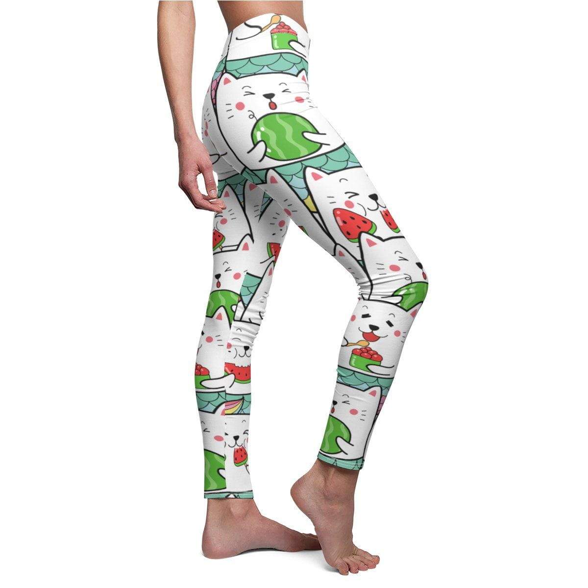 Stylish Watermelon Cat Leggings with Playful Cat Silhouettes