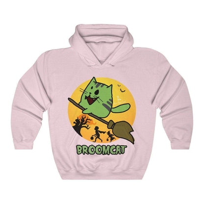 Unique cat-themed hoodie with whimsical broom design