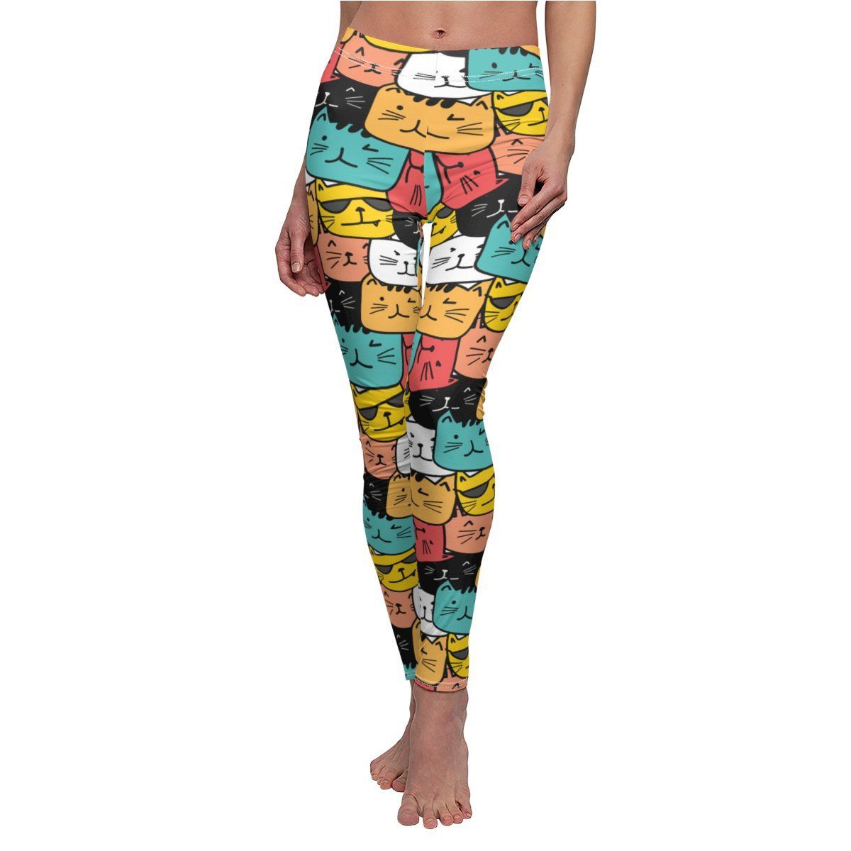 Vibrant cat-themed leggings for cat lovers