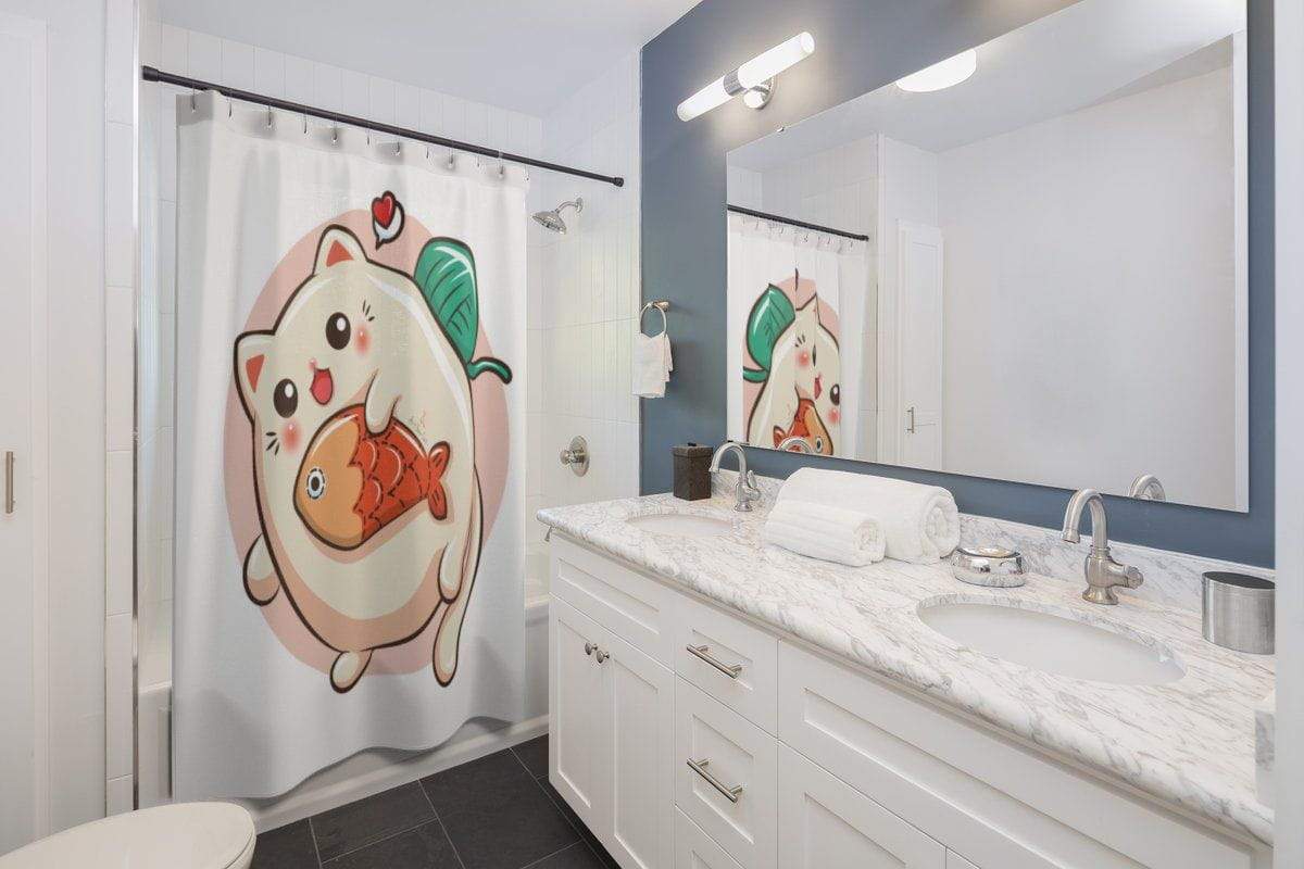 Cat and Fish Shower Curtain