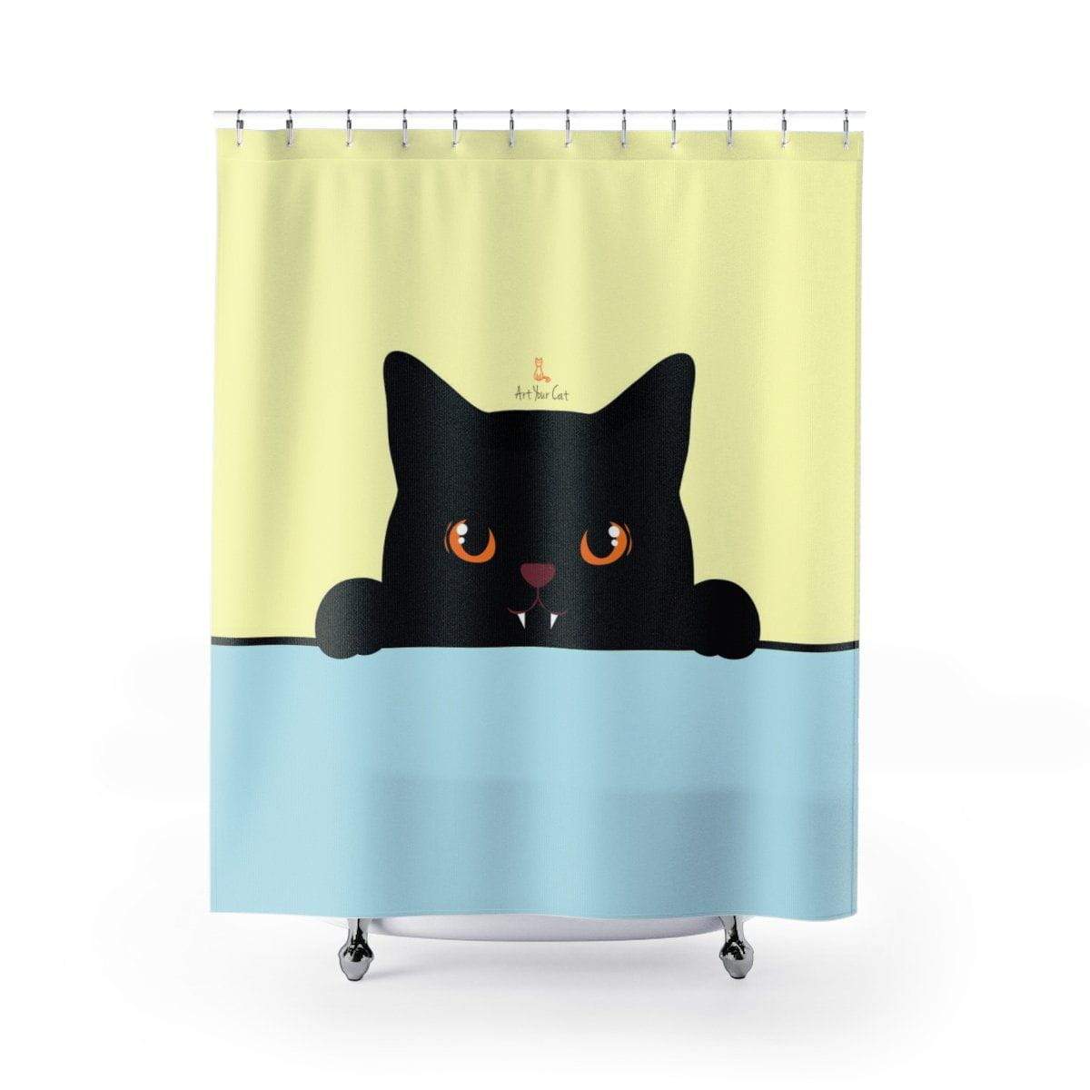 Peeking Black Cat Shower Curtain