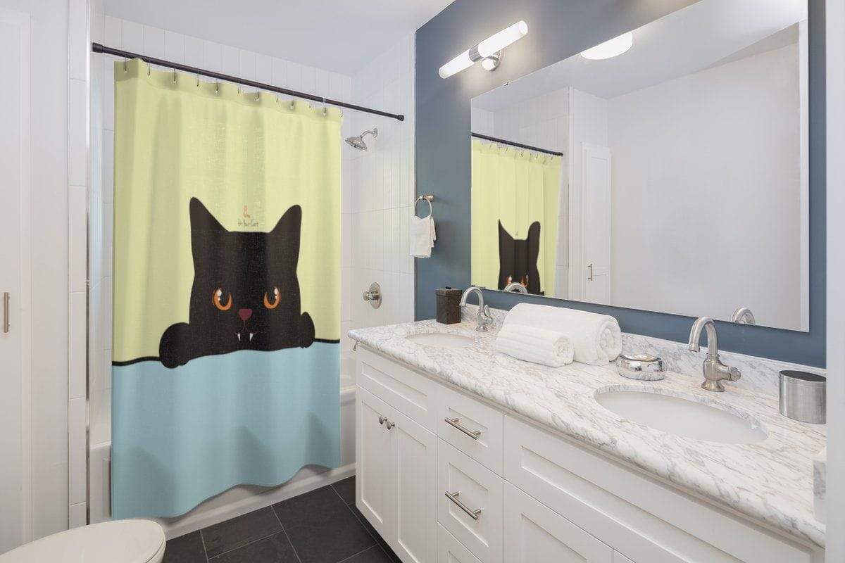 Peeking Black Cat Shower Curtain