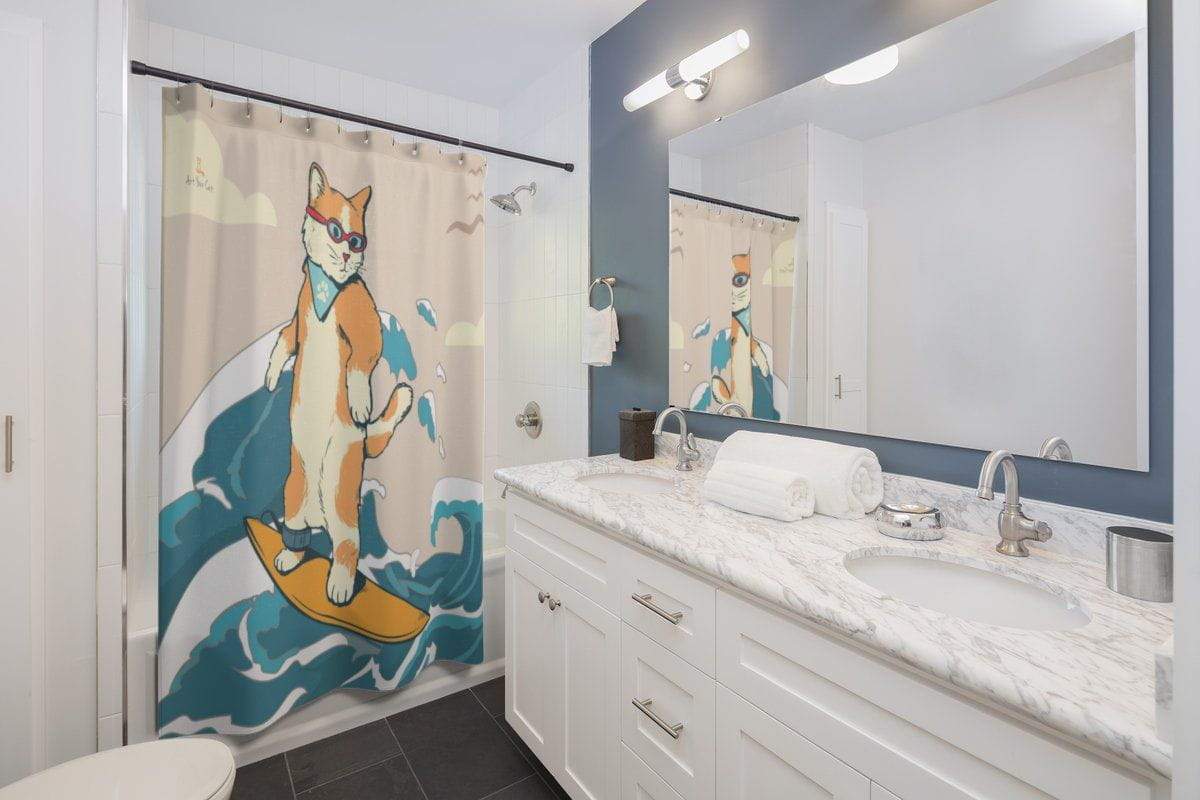 Surfing Cat Shower Curtain