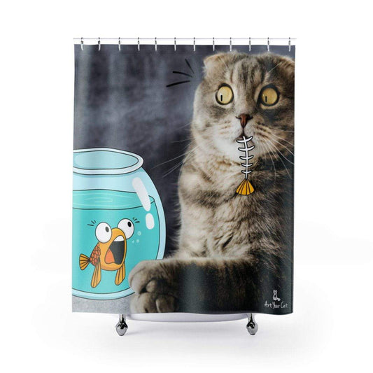 Surprised Cat and Fish Shower Curtain